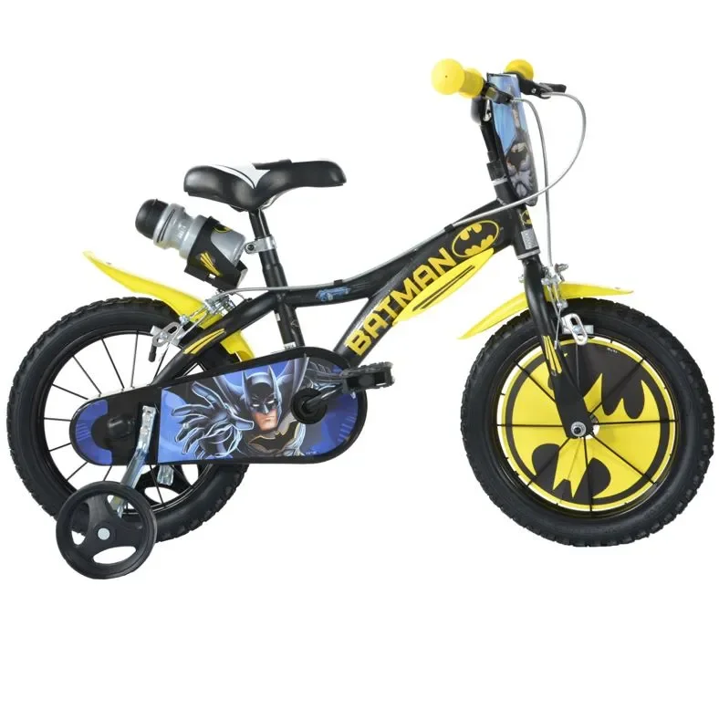 Dino Batman 16 Tommer 27 Cm Drengecykel, Sort/gul 1 Dino Batman 16 Tommer 27 Cm Drengecykel, Sort/gul